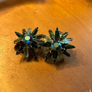 Multi green blue vintage clip on earrings